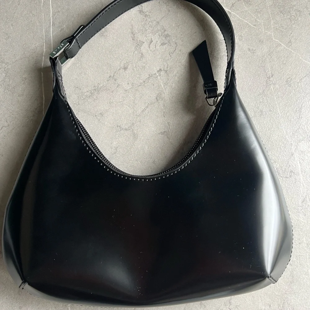 BY FAR Ladies Baby Amber Black Semi Patent Leather Shoulder Bag